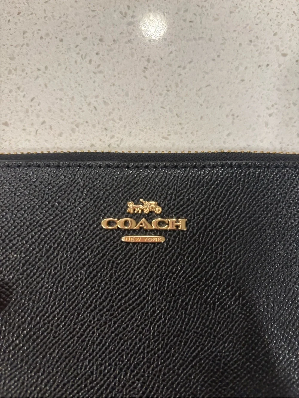 Coach Wristlet Black Pebble Leather with Brass Hardware